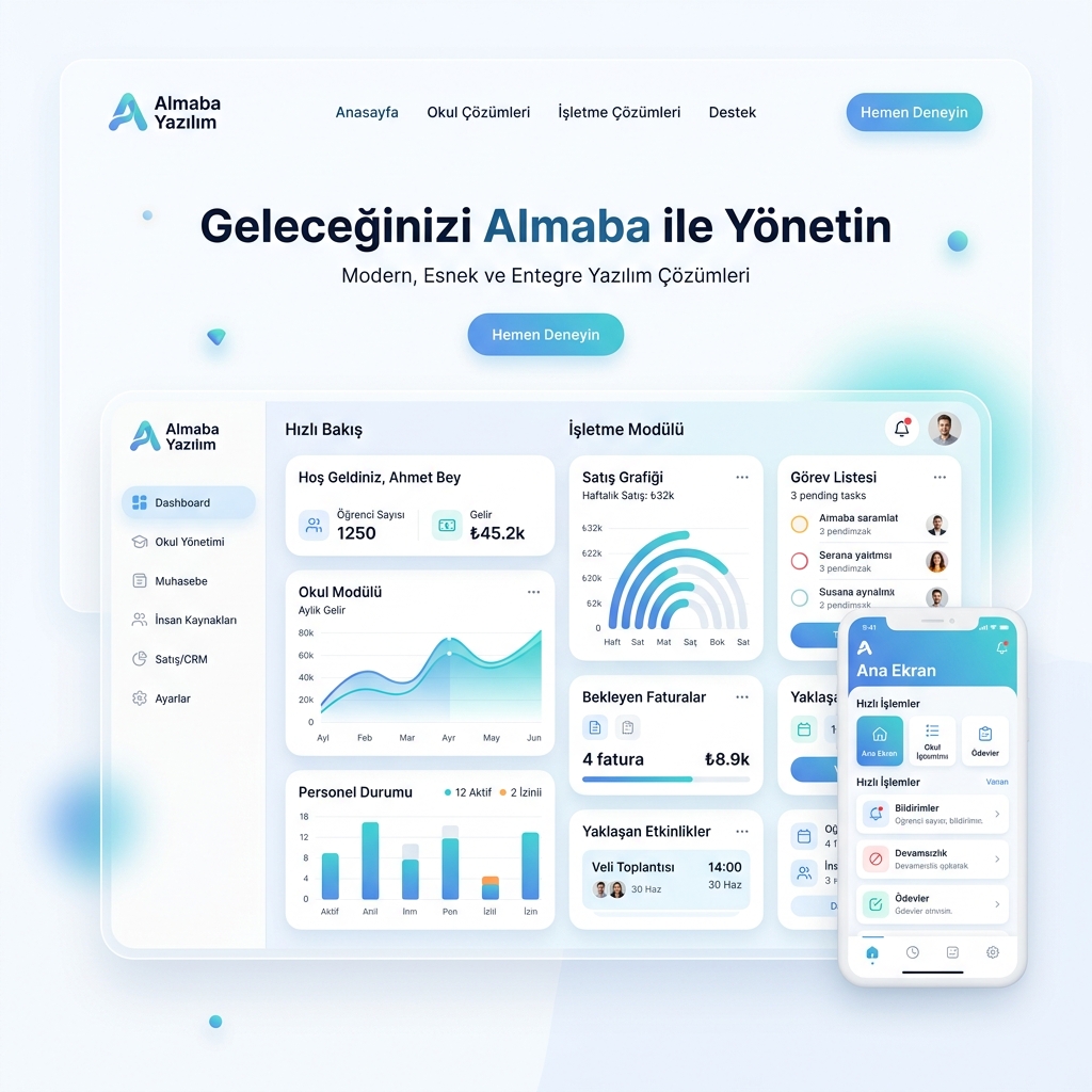 Almaba Yazılım Dashboard Mockup